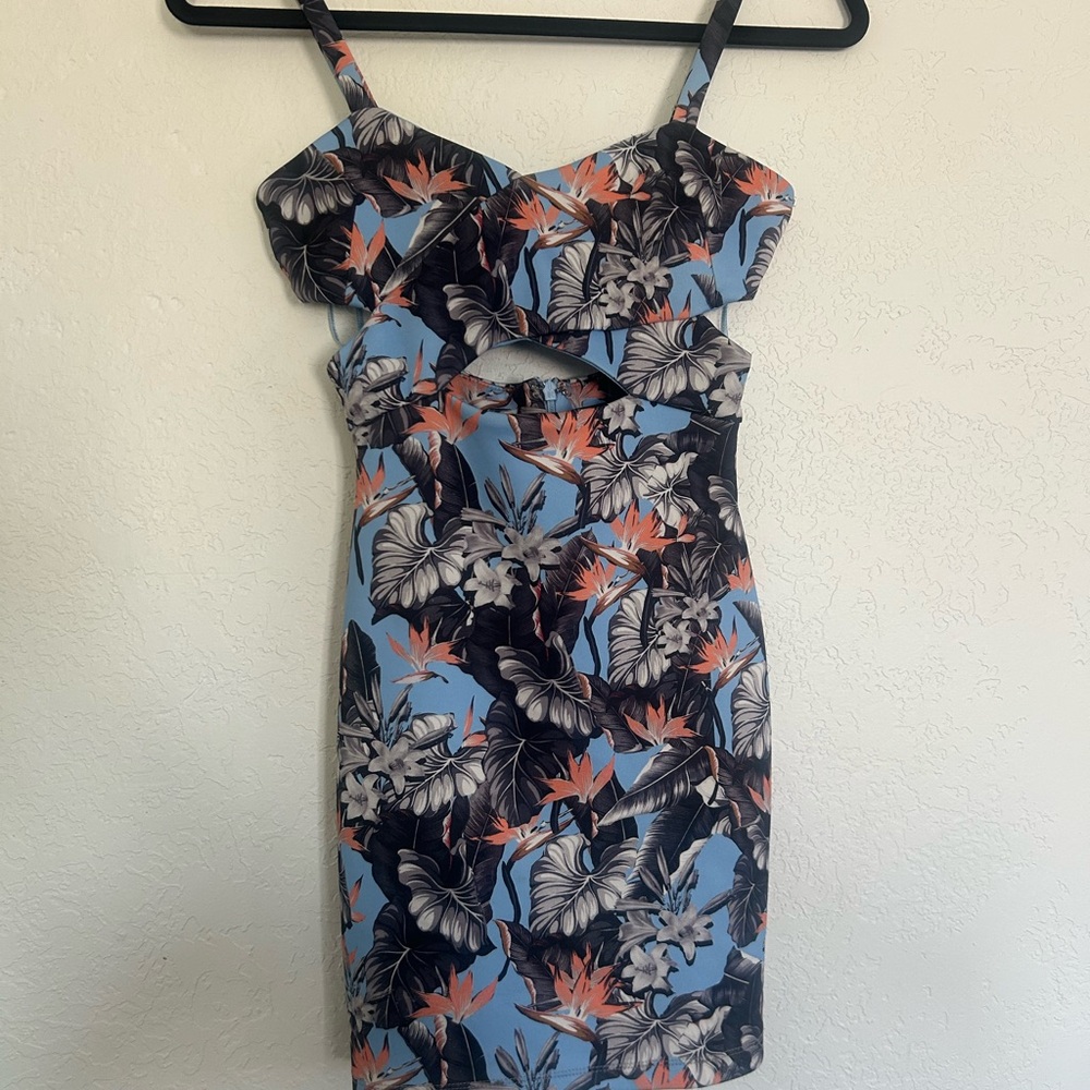 Topshop Tropical Print Mini Dress - Blue and Black
